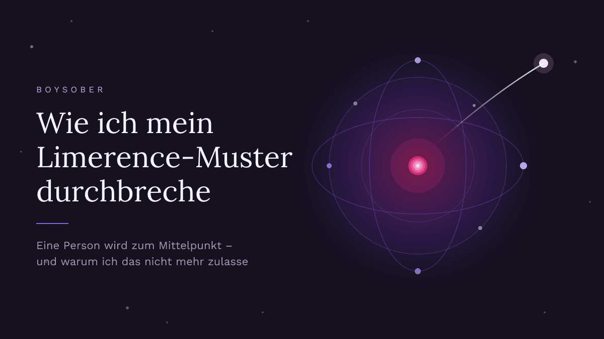 Punkte, die auf Umlaufbahnen um einen leuchtenden Mittelpunkt kreisen – und einer, der die Bahn verlässt